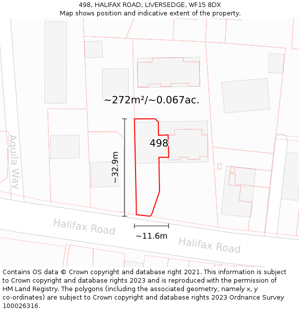 498, HALIFAX ROAD, LIVERSEDGE, WF15 8DX: Plot and title map