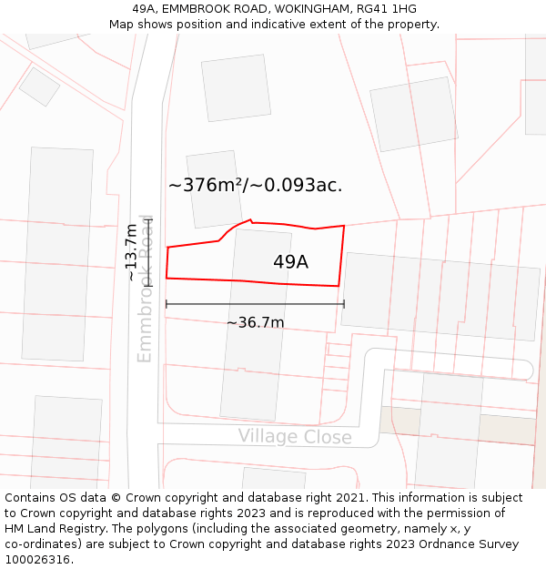 49A, EMMBROOK ROAD, WOKINGHAM, RG41 1HG: Plot and title map