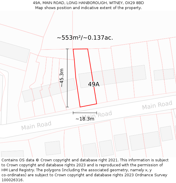 49A, MAIN ROAD, LONG HANBOROUGH, WITNEY, OX29 8BD: Plot and title map