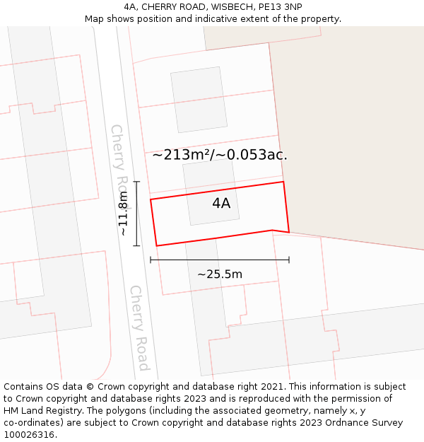 4A, CHERRY ROAD, WISBECH, PE13 3NP: Plot and title map