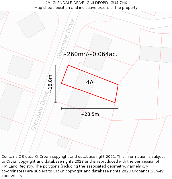 4A, GLENDALE DRIVE, GUILDFORD, GU4 7HX: Plot and title map