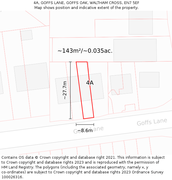 4A, GOFFS LANE, GOFFS OAK, WALTHAM CROSS, EN7 5EF: Plot and title map