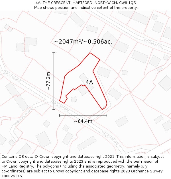 4A, THE CRESCENT, HARTFORD, NORTHWICH, CW8 1QS: Plot and title map