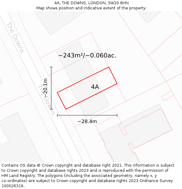 4A, THE DOWNS, LONDON, SW20 8HN: Plot and title map