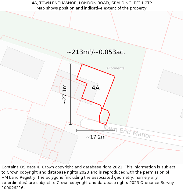 4A, TOWN END MANOR, LONDON ROAD, SPALDING, PE11 2TP: Plot and title map