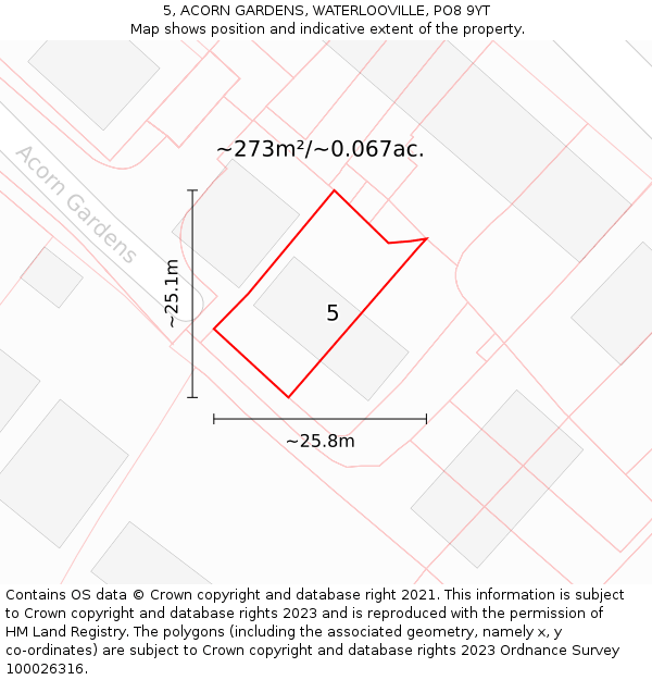 5, ACORN GARDENS, WATERLOOVILLE, PO8 9YT: Plot and title map