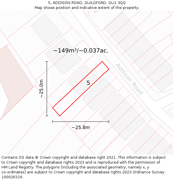 5, ADDISON ROAD, GUILDFORD, GU1 3QQ: Plot and title map