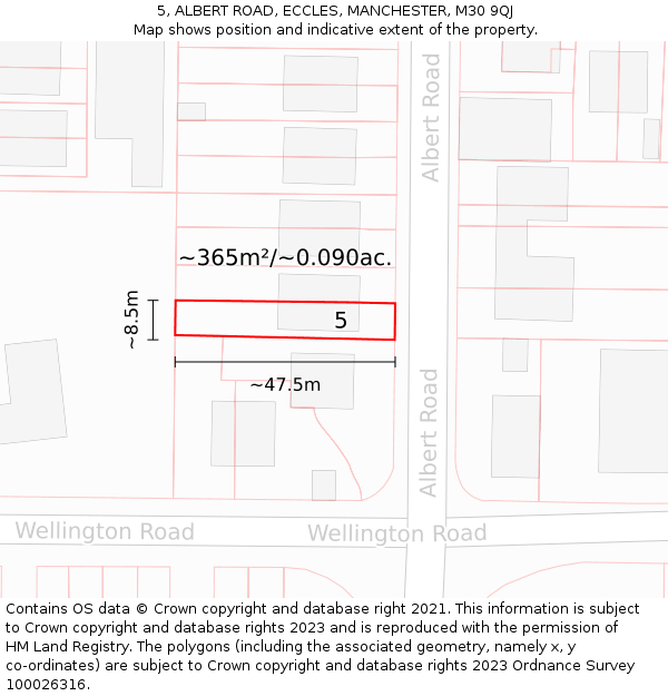 5, ALBERT ROAD, ECCLES, MANCHESTER, M30 9QJ: Plot and title map