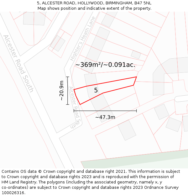 5, ALCESTER ROAD, HOLLYWOOD, BIRMINGHAM, B47 5NL: Plot and title map