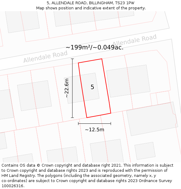 5, ALLENDALE ROAD, BILLINGHAM, TS23 1PW: Plot and title map