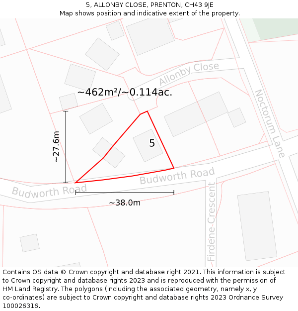 5, ALLONBY CLOSE, PRENTON, CH43 9JE: Plot and title map