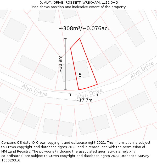 5, ALYN DRIVE, ROSSETT, WREXHAM, LL12 0HQ: Plot and title map