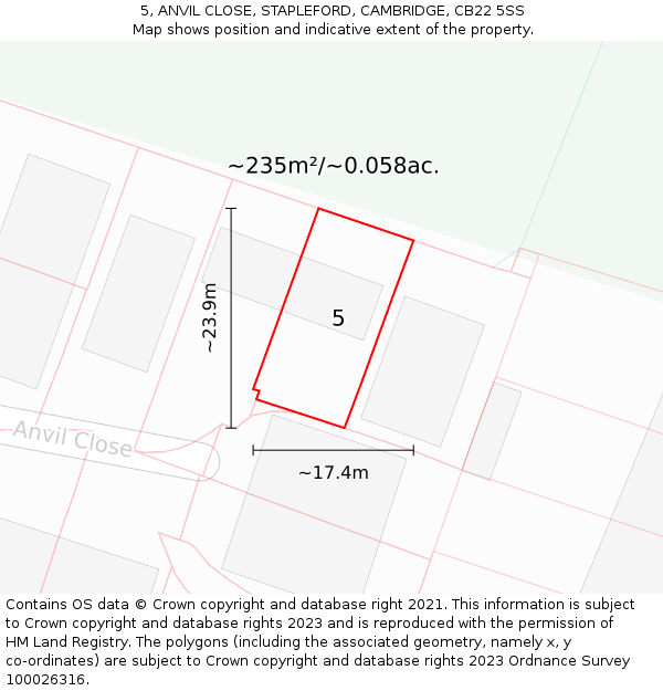 5, ANVIL CLOSE, STAPLEFORD, CAMBRIDGE, CB22 5SS: Plot and title map