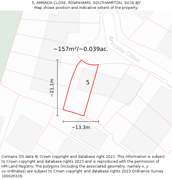 5, ARMADA CLOSE, ROWNHAMS, SOUTHAMPTON, SO16 8JY: Plot and title map