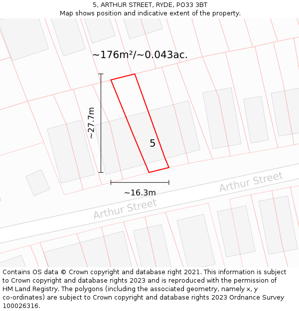 5, ARTHUR STREET, RYDE, PO33 3BT: Plot and title map