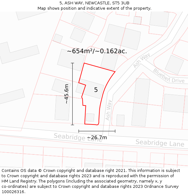 5, ASH WAY, NEWCASTLE, ST5 3UB: Plot and title map