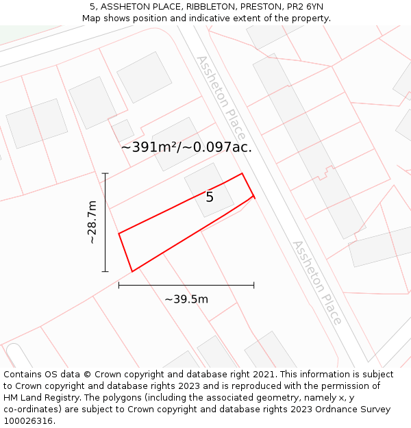 5, ASSHETON PLACE, RIBBLETON, PRESTON, PR2 6YN: Plot and title map