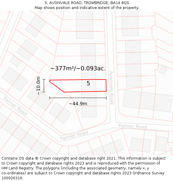 5, AVONVALE ROAD, TROWBRIDGE, BA14 8QS: Plot and title map