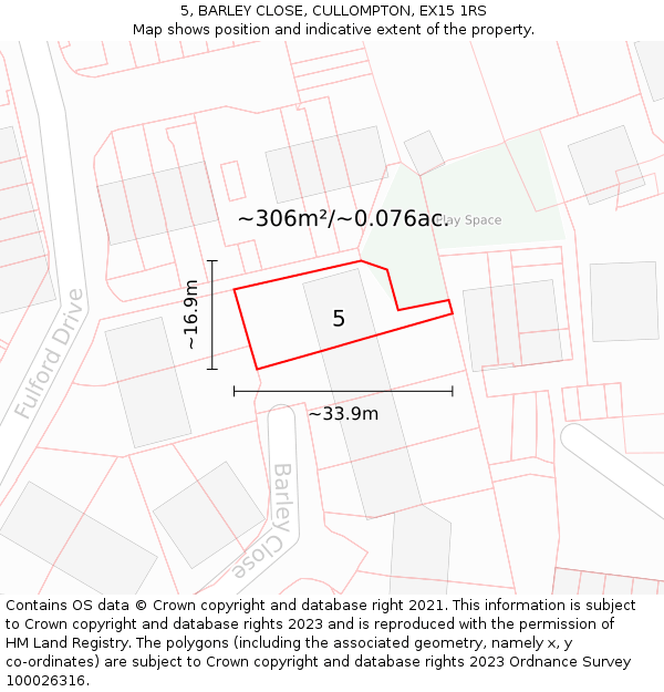 5, BARLEY CLOSE, CULLOMPTON, EX15 1RS: Plot and title map