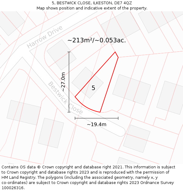 5, BESTWICK CLOSE, ILKESTON, DE7 4QZ: Plot and title map