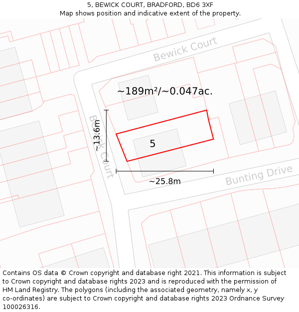 5, BEWICK COURT, BRADFORD, BD6 3XF: Plot and title map