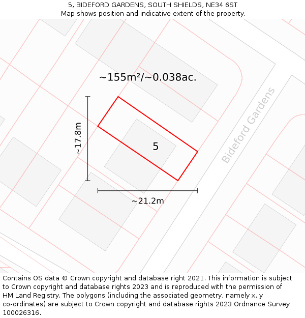 5, BIDEFORD GARDENS, SOUTH SHIELDS, NE34 6ST: Plot and title map