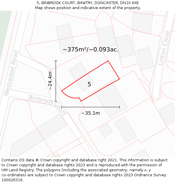 5, BINBROOK COURT, BAWTRY, DONCASTER, DN10 6XE: Plot and title map