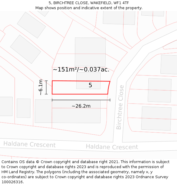 5, BIRCHTREE CLOSE, WAKEFIELD, WF1 4TF: Plot and title map