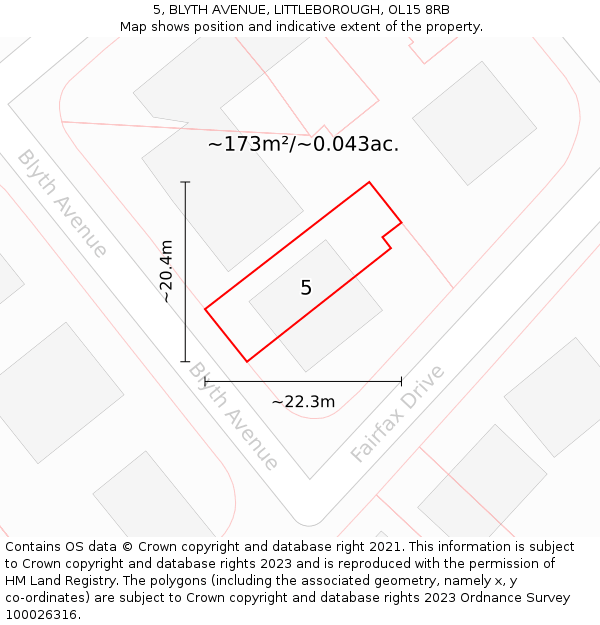 5, BLYTH AVENUE, LITTLEBOROUGH, OL15 8RB: Plot and title map