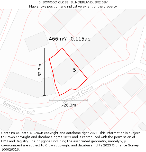 5, BOWOOD CLOSE, SUNDERLAND, SR2 0BY: Plot and title map