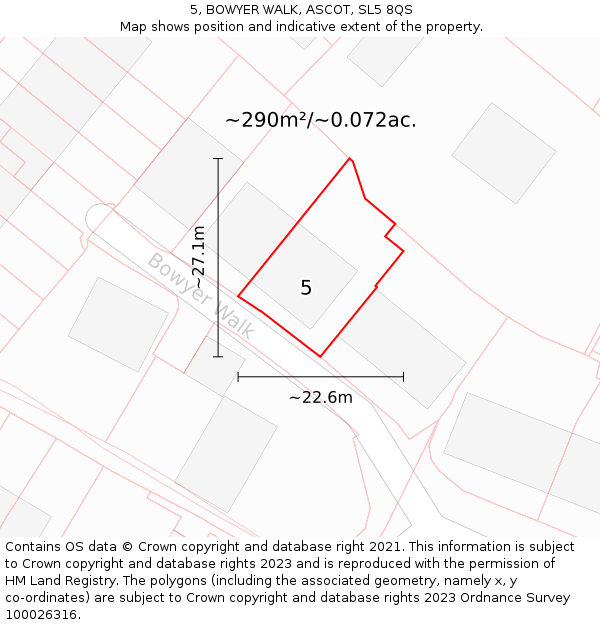 5, BOWYER WALK, ASCOT, SL5 8QS: Plot and title map