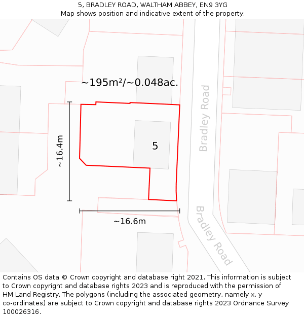 5, BRADLEY ROAD, WALTHAM ABBEY, EN9 3YG: Plot and title map