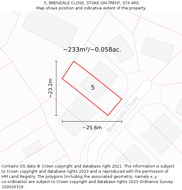 5, BRENDALE CLOSE, STOKE-ON-TRENT, ST4 4RG: Plot and title map