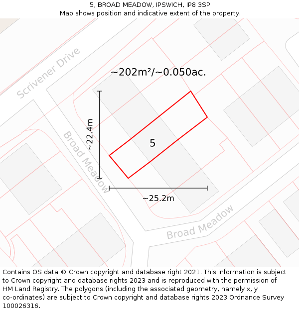 5, BROAD MEADOW, IPSWICH, IP8 3SP: Plot and title map