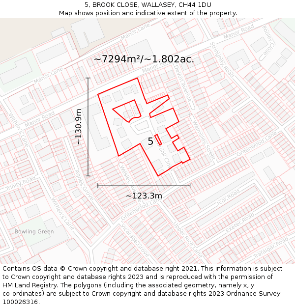 5, BROOK CLOSE, WALLASEY, CH44 1DU: Plot and title map