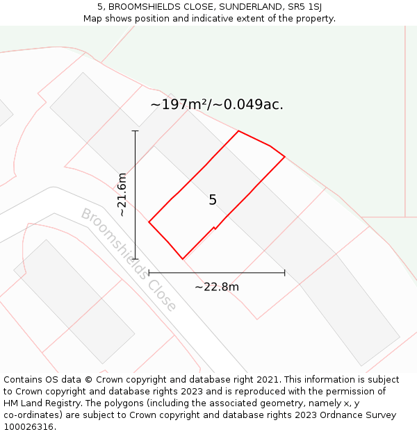 5, BROOMSHIELDS CLOSE, SUNDERLAND, SR5 1SJ: Plot and title map