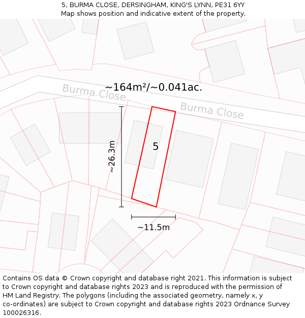 5, BURMA CLOSE, DERSINGHAM, KING'S LYNN, PE31 6YY: Plot and title map