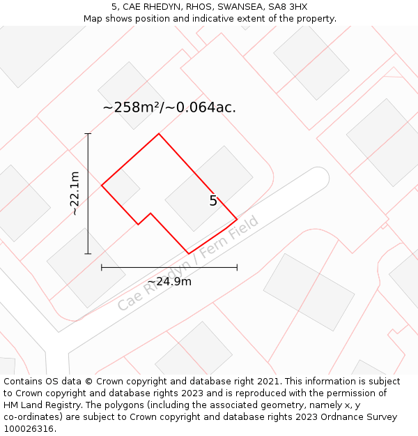 5, CAE RHEDYN, RHOS, SWANSEA, SA8 3HX: Plot and title map