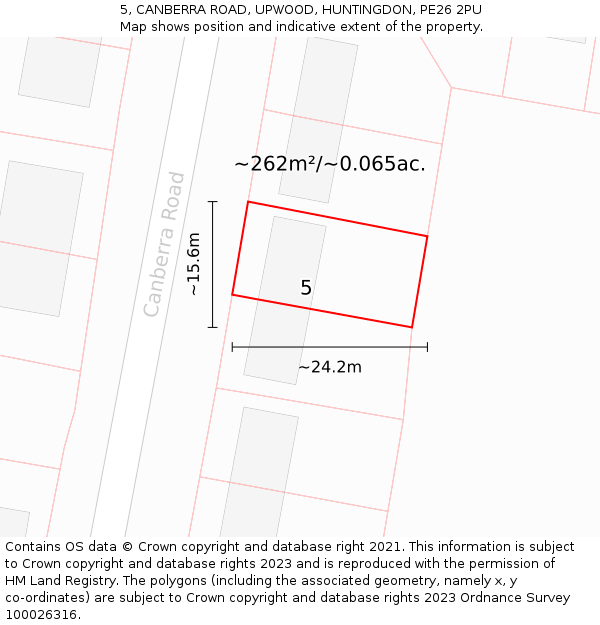 5, CANBERRA ROAD, UPWOOD, HUNTINGDON, PE26 2PU: Plot and title map