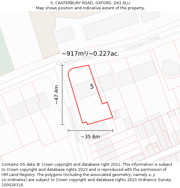 5, CANTERBURY ROAD, OXFORD, OX2 6LU: Plot and title map