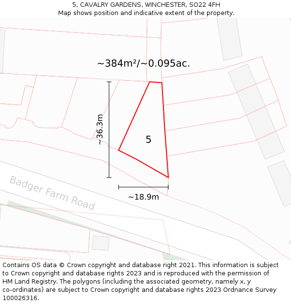 5, CAVALRY GARDENS, WINCHESTER, SO22 4FH: Plot and title map