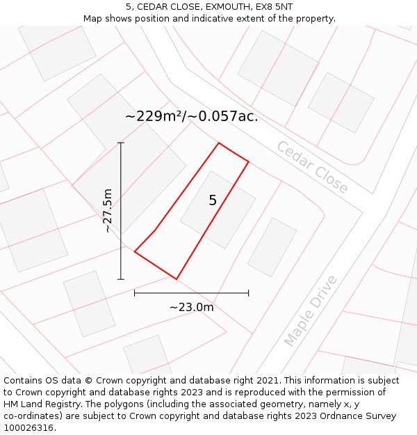 5, CEDAR CLOSE, EXMOUTH, EX8 5NT: Plot and title map