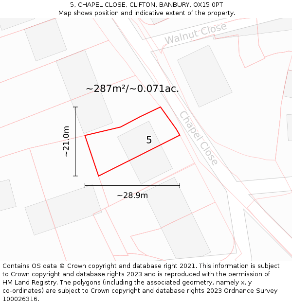 5, CHAPEL CLOSE, CLIFTON, BANBURY, OX15 0PT: Plot and title map