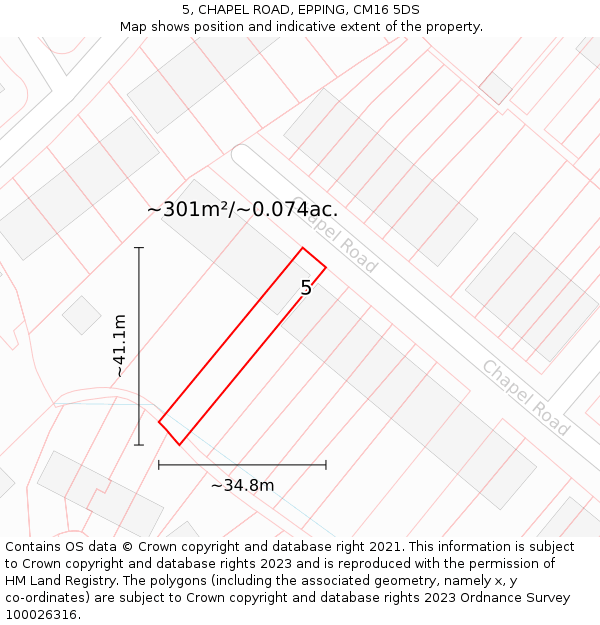 5, CHAPEL ROAD, EPPING, CM16 5DS: Plot and title map