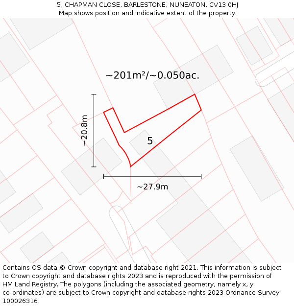 5, CHAPMAN CLOSE, BARLESTONE, NUNEATON, CV13 0HJ: Plot and title map