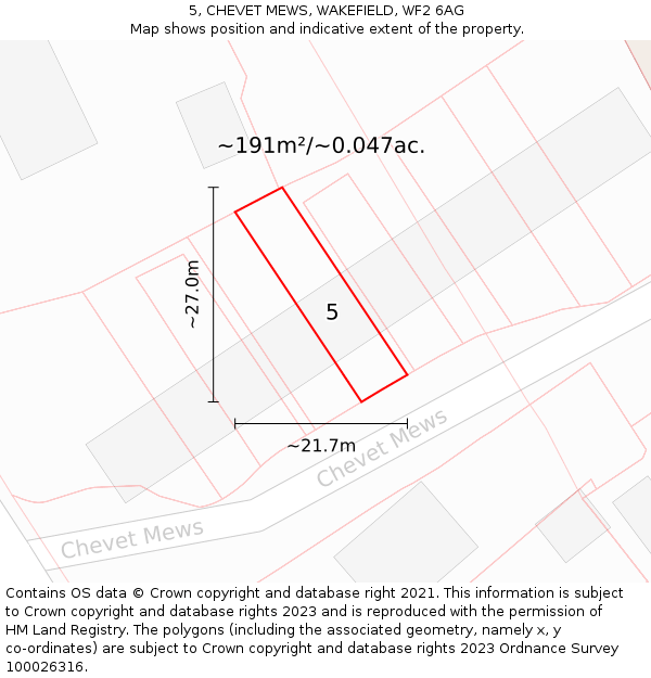 5, CHEVET MEWS, WAKEFIELD, WF2 6AG: Plot and title map