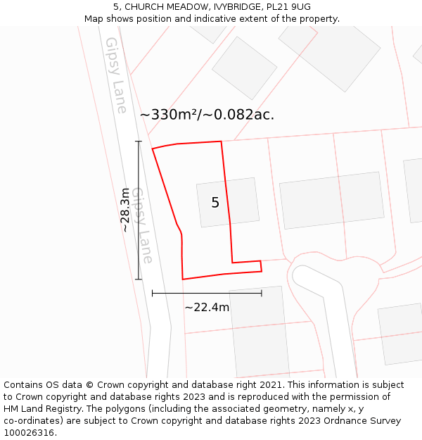 5, CHURCH MEADOW, IVYBRIDGE, PL21 9UG: Plot and title map