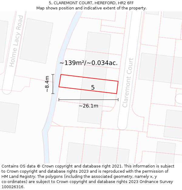 5, CLAREMONT COURT, HEREFORD, HR2 6FF: Plot and title map