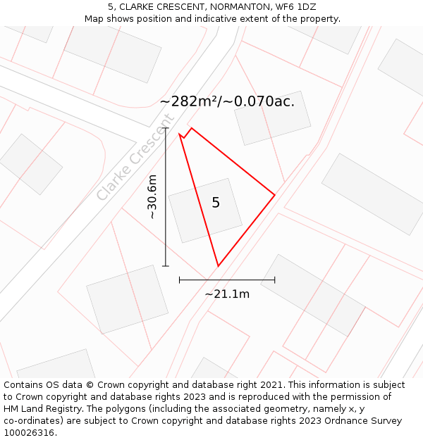 5, CLARKE CRESCENT, NORMANTON, WF6 1DZ: Plot and title map