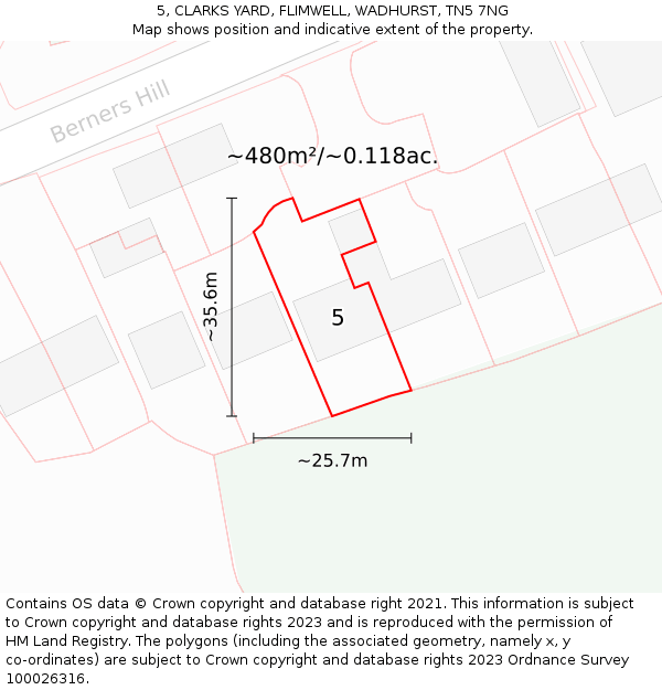 5, CLARKS YARD, FLIMWELL, WADHURST, TN5 7NG: Plot and title map